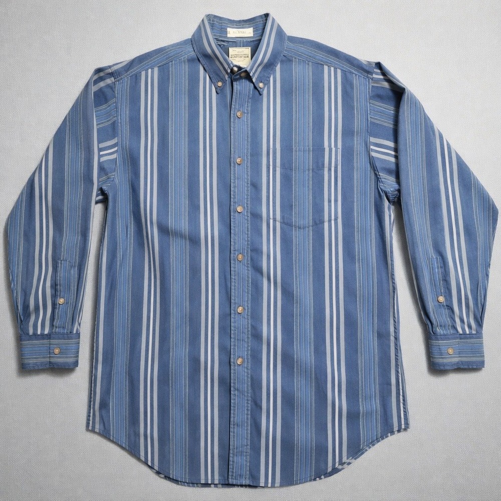 Arrow Mens Large Shirt Button Down Blue Striped Long Sleeve Cotton River Brand